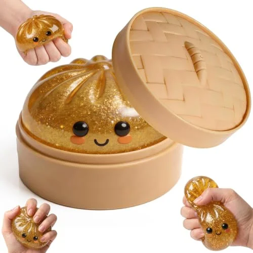 AILIFE Dumpling Squishy Fidget Ball 1 Pack - Soft Squeeze Toy for Adults, Office Desk Stress Reliever, Portable Sensory Tool for Travel & Home Use（Golden