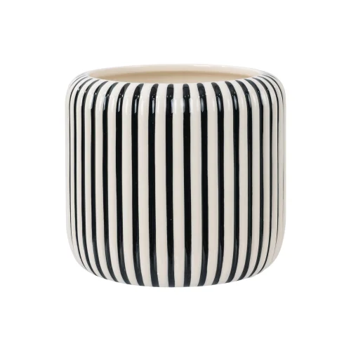 Beautiful by Drew Barrymore 8 in Black Stripe Ceramic Planter
