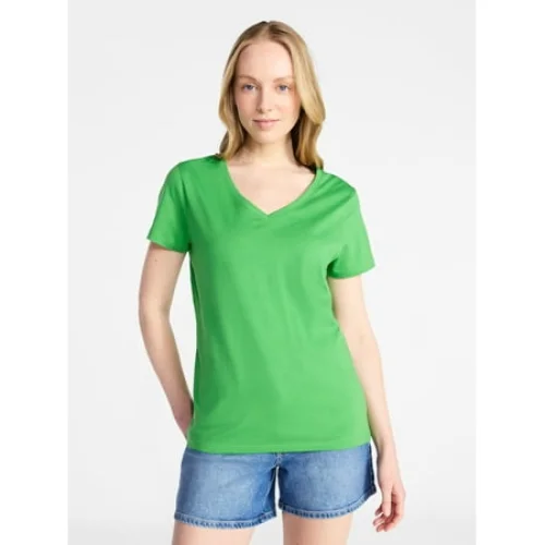 Time and Tru Women's Cotton V-Neck Tee with Short Sleeves, Sizes XS-4X