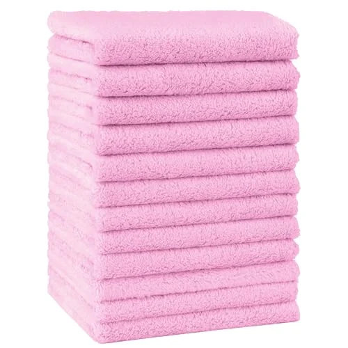12 Pack HOMEXCEL Microfiber Coral Fleece Baby Washcloths 7 x 9 Inch Light Pink
