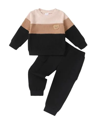 Renotemy Baby Boy Clothes 18-24M Ribbed Knit Sweatshirt Cargo Pants Outfits