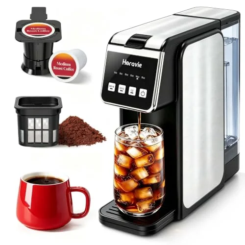 Horavie Hot & Iced Single Serve Coffee Maker for Coffee Pods & Ground