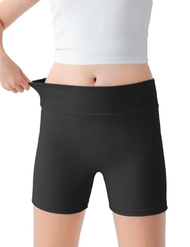 LanGui Black Biker Shorts for Girls, Breathable Dance Shorts for Gym Training and Outdoor Sports