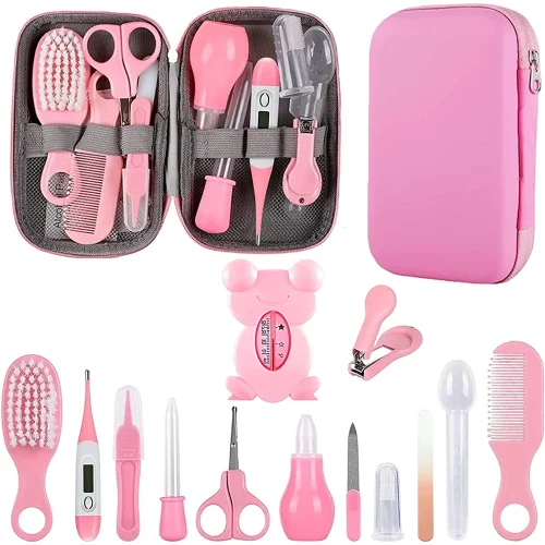ZeenArt Baby Grooming Kit, 13-in-1 Baby Necessities Set, Pink