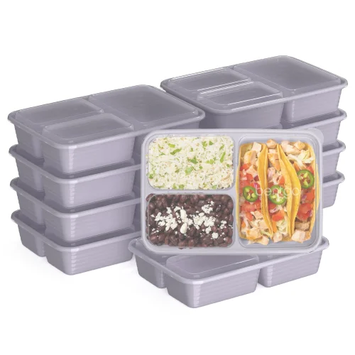 Bentgo Prep 3-Compartment Meal Prep Containers with Lids, 20-Piece Set in Lilac, BPA-Free Materials