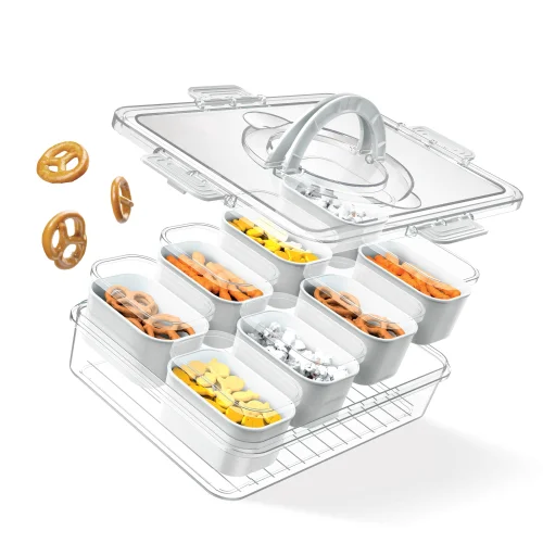 Cook with Color 8-Compartment Charcuterie Snack Box, Divided Tray with Lids and Carrying Handle