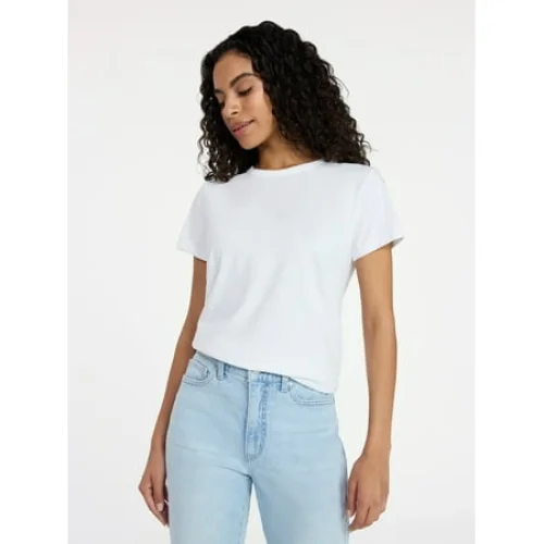 Time and Tru Women's Slub Crewneck Tee with Short Sleeves, Available in Sizes XS through XXXL
