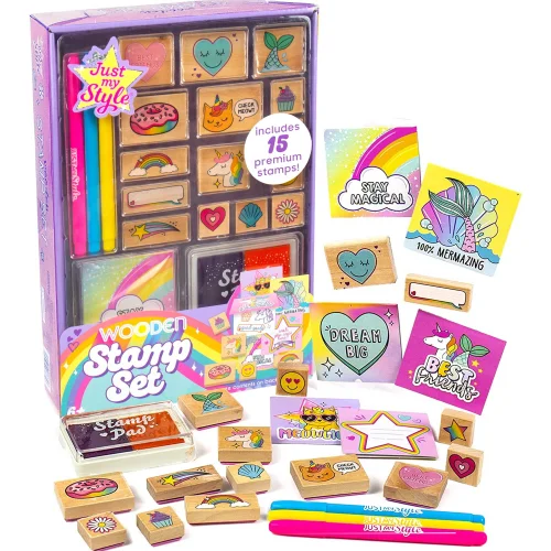 28-Piece Just My Style Wooden Stamp Art & Craft Kit for Boys, Girls, Kids, and Teens, Ages 6+