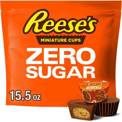 Reese's Zero Sugar Miniatures Chocolate Peanut Butter Cups Candy, 15.5 oz Bag