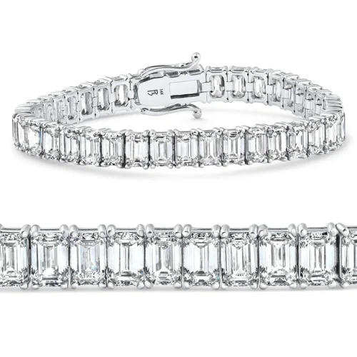 F/VS 28Ct Emerald Diamond Tennis Bracelet 14k White Gold 7" 17.5g Lab Grown