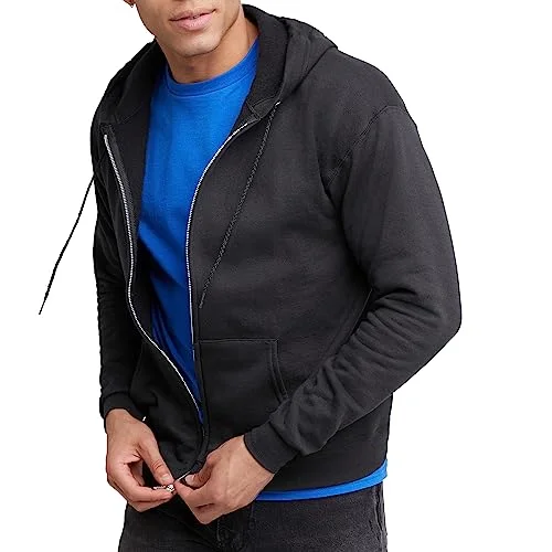 Hanes Men's Full-Zip Eco-Smart Hoodie Athletic Sweatshirt, Black, Large US