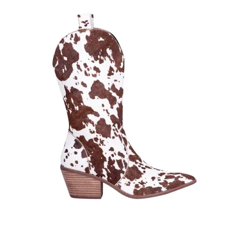 Dingo Live A Cow Pointed Toe Pull On Cowboy Womens Brown and White Casual Boots