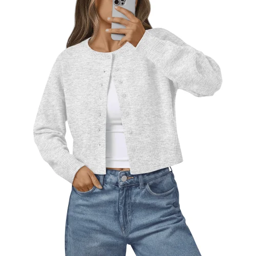 SUNBS Women's Cropped Long Sleeve Button Up Cardigan Lightweight Knit Fall Fashion Blouse Top