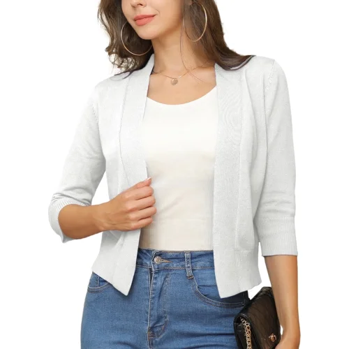 a.Jesdani Womens Cropped Cardigans Sweaters 3/4 Sleeve Open Front Short Shrugs Available in S-XXL