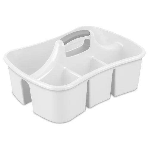Sterilite Divided Ultra Caddy, Easy Carry Handy Plastic Utility Storage Organizer in White