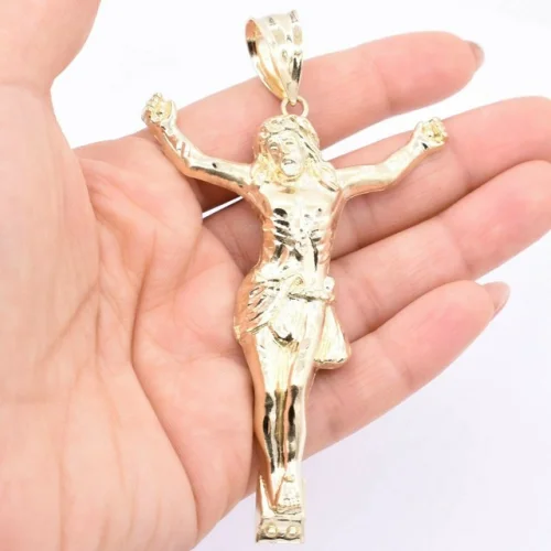 4" Textured Jesus Crucifix Pendant Charm Real Solid 10K Yellow Gold