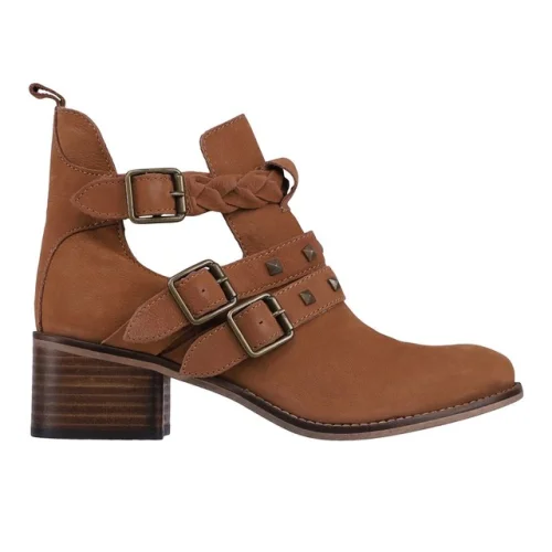 Diba True West Valley Studded Braided Round Toe Pull On Womens Brown Casual Boot