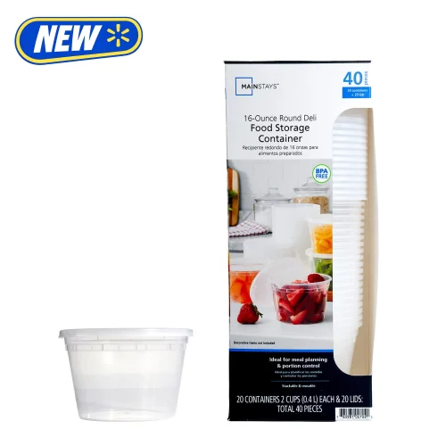 40-Piece Mainstays Plastic Deli Containers, 16 oz, for Meal Prep, Batch Cooking, and Food Storage