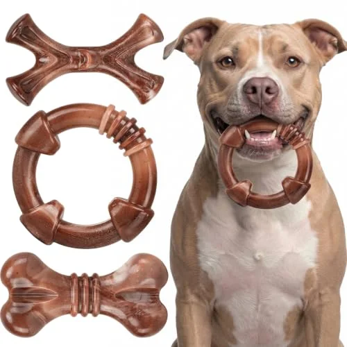 Apasiri 3-Pack Tough Dog Chew Toys for Aggressive Chewers, 25-65 lbs, Brown