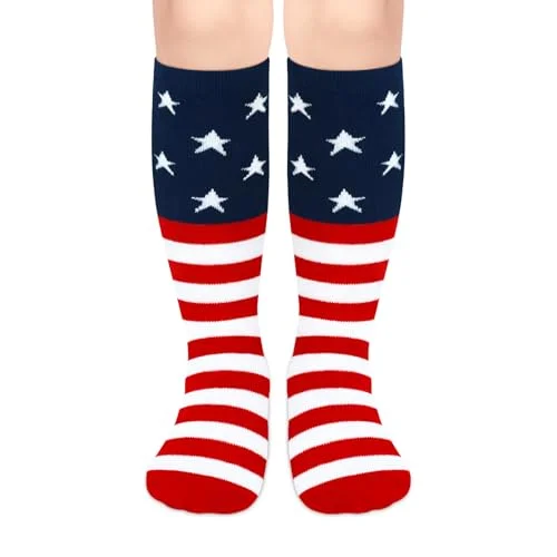 Sarfel American Flag Socks Kids Fourth of July Red White and Blue Accessories for Girls and Boys