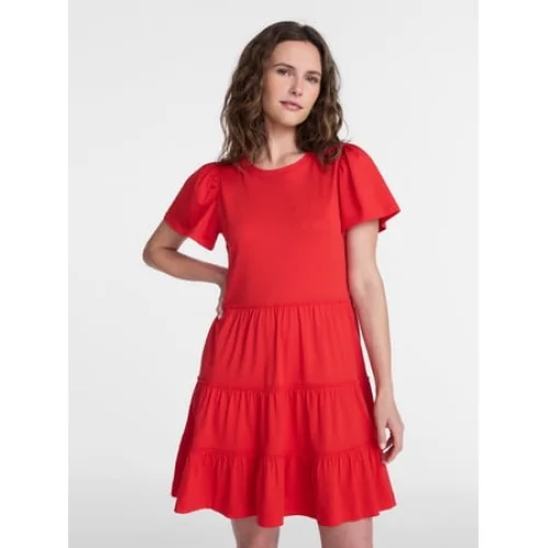 Time and Tru Women's and Women&rsquo;s Plus Cotton Swing Dress with Short Sleeves, Available in Sizes XS-4X