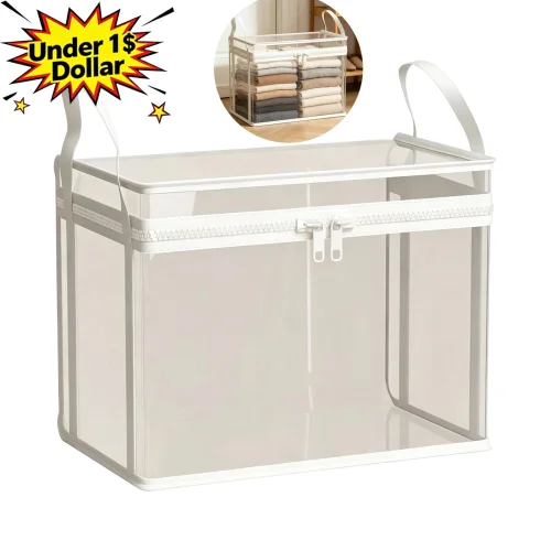 Qocolcyl Foldable Clear PVC Storage Bin with Lid, 15" x 9.4" x 12.6", Waterproof Organizer, White