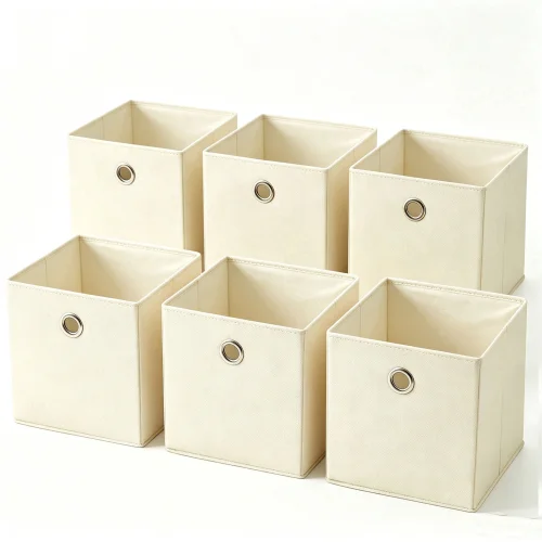 6 Pack Dailivio Collapsible Fabric Cube Storage Bins, Beige, 10.5" x 10.5" x 11" Organizer Baskets