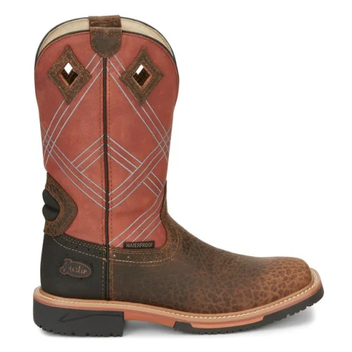 Justin Original Workboots Dalhart 12 Inch Waterproof Soft Toe Work Boots for Men in Brown