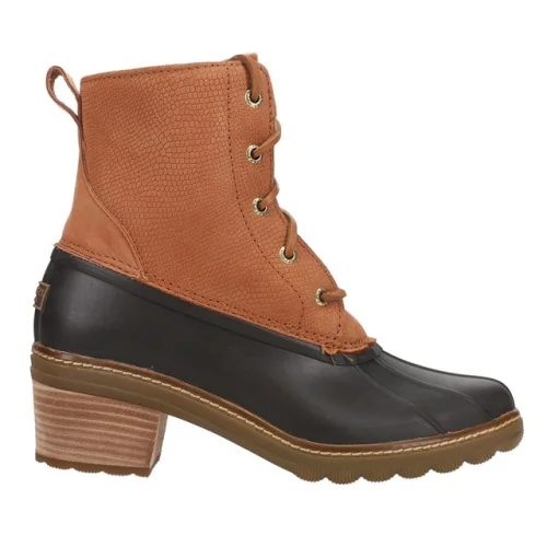 Sperry Saltwater Heels Embossed Lace Up Womens Brown Casual Boots STS86936