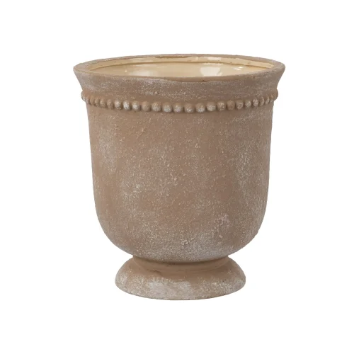 My Texas House Brown Ceramic Urn Planter Pot with Elegant Dot Pattern, 8 Inch Diameter