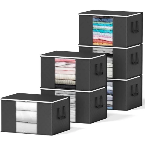 6 Pack SpaceAid 90L Extra Large Clothes Storage Bags, Black, 24" W x 16.5" L x 13.75" H