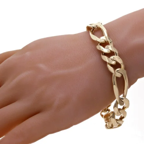 10k Yellow Gold Solid Heavy Link Figaro Chain Bracelet 9.25 Inches Long and 12.7mm Wide 43.2 Grams