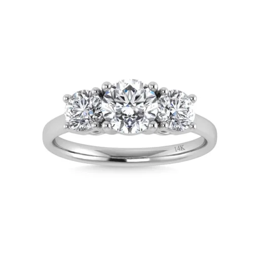 IGI F/VS 2 Ct Lab Created Grown Diamond Round Three Stone 14K White Gold Ring