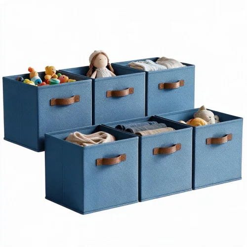 6-Pack GRANNY SAYS 11 Inch Cube Storage Bins with PU Leather Handles, Collapsible Fabric Bins