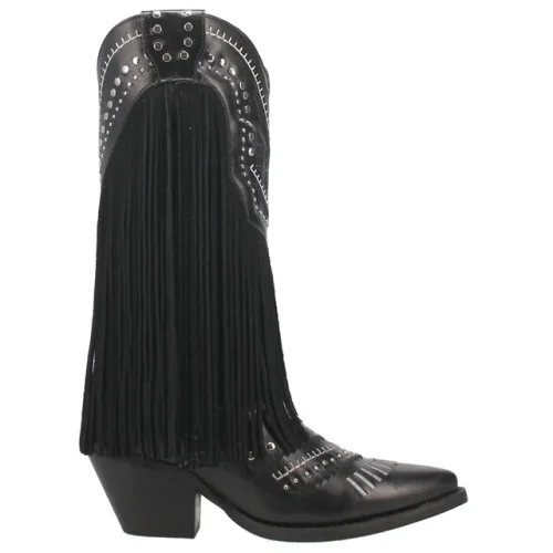 Dingo Gypsy Studded Fringe Metallic Snip Toe Pull On Cowboy Womens Black Casual Boots