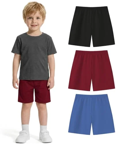 3-Pack PUMYOON Boys Basketball Shorts, Toddler Athletic Soccer Mesh Quick Dry Shorts, Size 5T