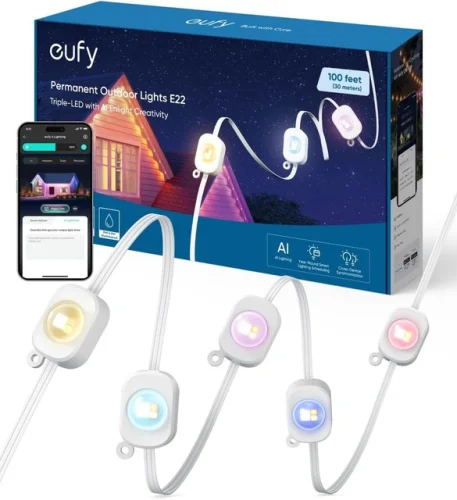 eufy Permanent Outdoor Light E22 100ft Smart Light Strip App Control IP67 Refurbished