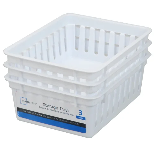 Mainstays 3-Pack Square Mini Plastic Storage Tray Organizers, Stackable Bins for Home Organization