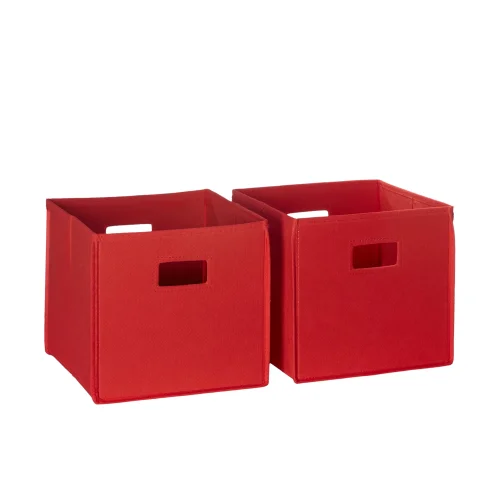 RiverRidge Kids 2 Piece Fabric Collapsible Storage Cube Organizers with Handles for Playroom - Red