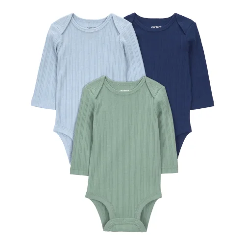 3-Pack Carter's Child of Mine Baby Boy Long Sleeve Bodysuits, Available in Sizes Preemie-18 Months