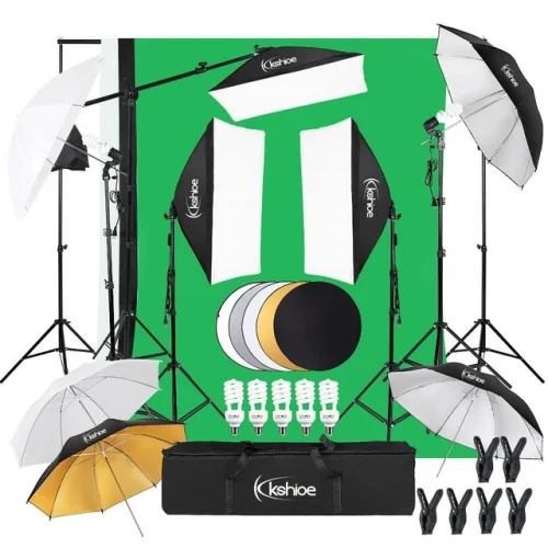 Digital Photography Lighting Kit with 3 Backdrops, Umbrella, Softbox, and Equipment Stand