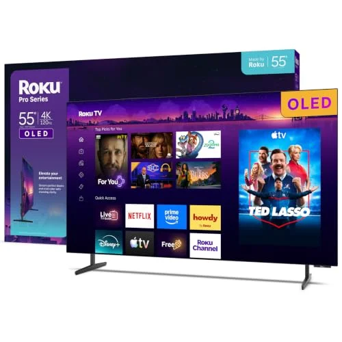Roku 55-Inch Pro Series Smart TV, 4K OLED 120Hz Display with Voice Remote and Bluetooth Support