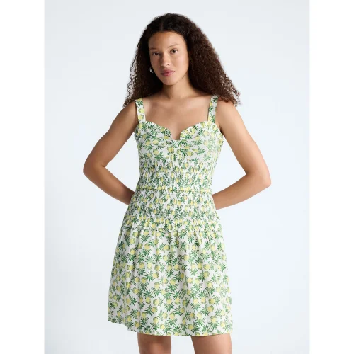 Free Assembly Women's Tiered Smocked Mini Dress, Pineapple Print, Available in Sizes XS through XXL