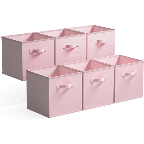 6-Pack GRANNY SAYS 11 Inch Fabric Cube Storage Bins, Collapsible Organizer Baskets with Handles, Pink
