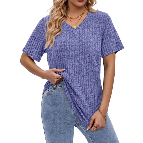 Fantaslook Women V Neck Short Sleeve Tunic Blouse Dressy Casual Summer Shirt for Business or Daily
