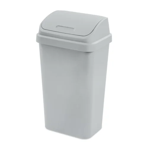 Sterilite 13 Gallon Plastic Kitchen Trash Can with Swing Top Lid in Light Gray