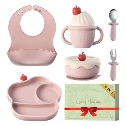 COZY ROCK 6-Piece Silicone Baby Feeding Set, Gelato Collection BLW Starter Kit with Suction Base