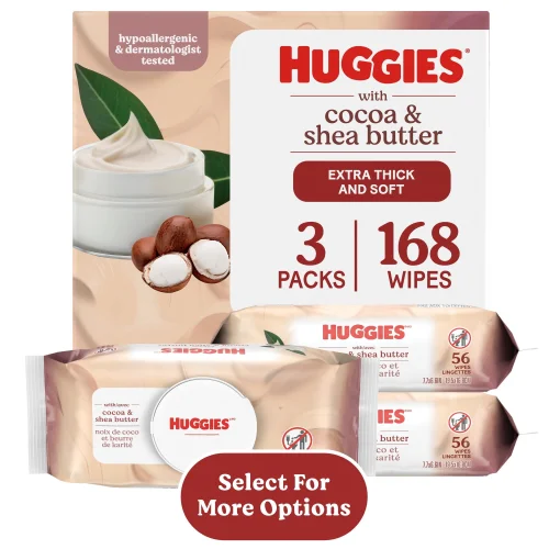 Huggies Sensitive Skincare Baby Wipes with Cocoa & Shea Butter, 3 Flip-Top Packs, 168 Total Count