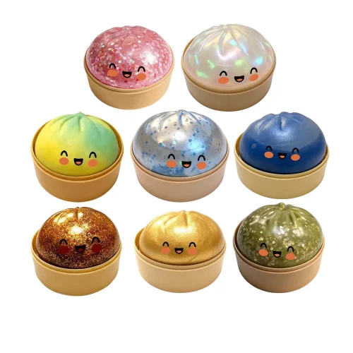 1-Piece Glitter Dumpling Squishy Toy with Mystery Steamer Box for Stress and Anxiety Relief