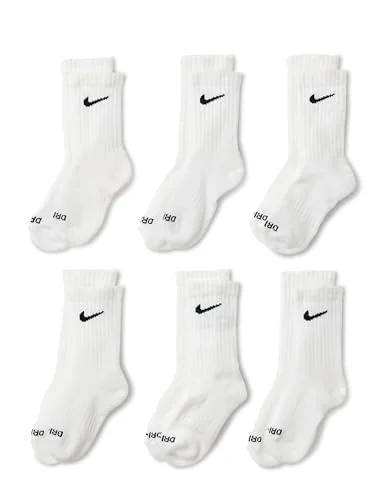 Nike Dri-Fit Performance Basic Crew Socks for Toddlers and Little Kids, White, Sizes 10T-3LK